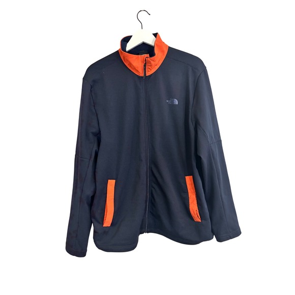 The North Face Other - The North Face Mens Full Zip Fleece Jacket Orange Collar‎ Navy Blue L